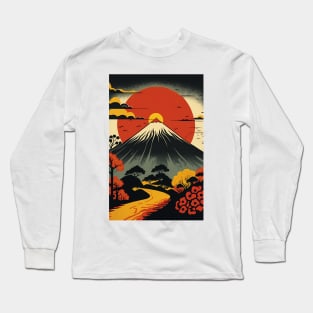 Japanese Volcano Sunset Long Sleeve T-Shirt